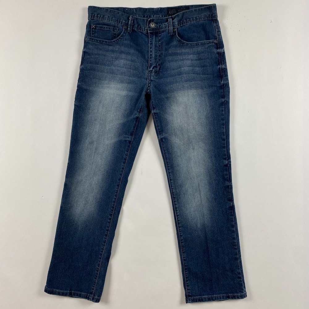 Axel Slim Straight Jeans Mens 34 x 30 Actual 34.5 x 29 Blue Stretch